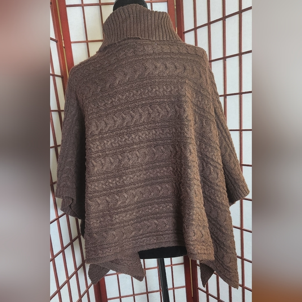 Rachel Zoe Cable Knit Dark Brown Poncho Sweater O/S - Picture 3 of 9
